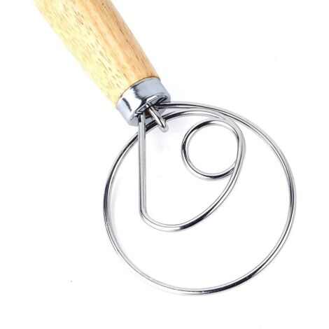 Fouet à Pate à Pain Mélangeur à Pate Danois Professionnel Batteur à Oeufs Manche En Bois Fouet à Pate à Pain Batteur à Oeufs Manche En Bois Accessoire Outil De Cuisine (1/4)