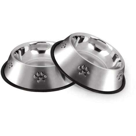 2 Gamelle Chien, Inoxydable Bols Chien Alimentaire avec Base en Caoutchouc,pour Animaux de Compagnie de Petite et Moyenne Taille, 22cm (1/5)