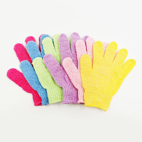 Gants exfoliants, 6 paires de gants de douche exfoliants (6 couleurs) (1/4)