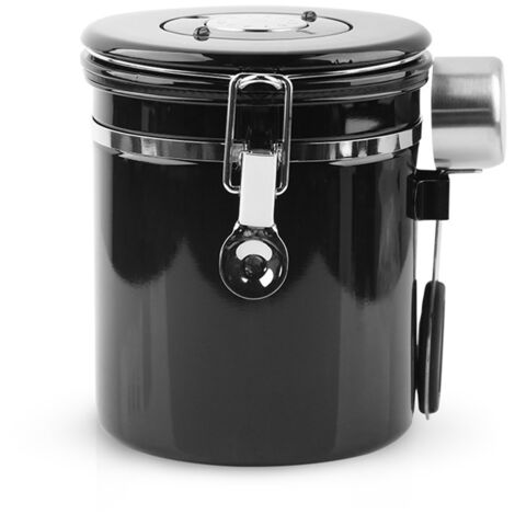 Récipients à café extra larges pour café en grains et moulu, en acier inoxydable hermétique, valve de vidange et café (noir, 1500 ml) (1/5)