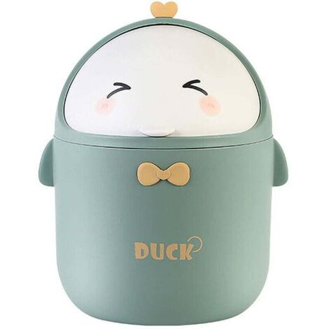 Mini Poubelle De Bureau Avec Couvercle, Poubelle de Style Dessin Animé Mignon Portable, Poubelle Bureau, Petite Poubelle de Salle De Bain, pour Chambre à Coucher, Bureau, Salon (Vert) (1/5)