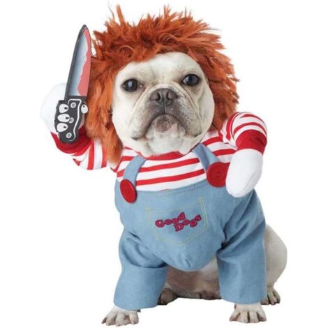 Déguisement de poupée de mort pour chien – Costume Halloween Chucky – Coton respirant et doux – Ajustable pour petits et grands chiens – Einemgeld