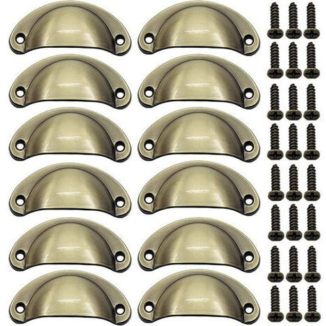 12PCS Poignée Bouton de Porte Décoration Rétro pour Meuble Tiroir Poignée de Coquille Vintage pour Tiroir Armoire Meuble Cuisine Fer Incurvé Bouton de Porte de Placard Retro Pour Armoire (laiton bross (1/5)