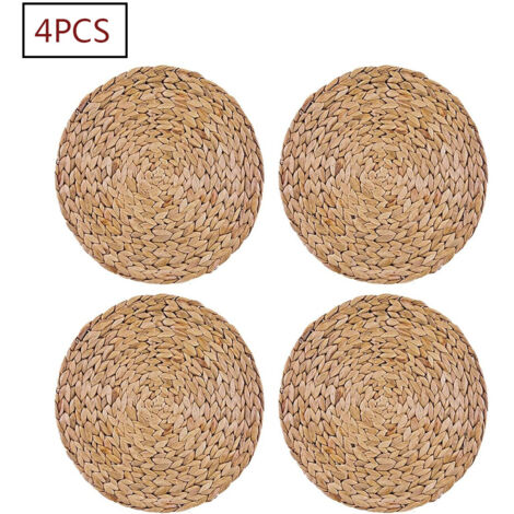 Lot de 4 sets de table ronds en jacinthe d'eau 30cm – Tissage serré – Résistants à la chaleur jusqu'à 30°C – Protection durable pour vaisselle – Mowze