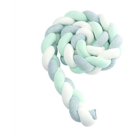 Tuserxln – Tour de lit bébé serpent tressé 1M – Protection velours pare-choc – Décoration chambre nouveau-nés – Couleur vert menthe blanc grisâtre