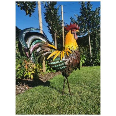 Tuserxln – Sculpture de coq métallique décorative – Peinture anti-rouille – Pour jardin, cour, cuisine – Art de plein air fait main