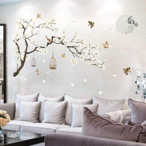 Grand Sticker Mural Arbre Et Fleurs 187x128cm - Décoration Salon Et Chambre