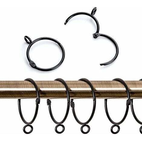 20 pièces Métal Anneaux Rideaux, Ouverts et Fermés Crochets de Suspendre à Anneaux pour Rideaux et Tringles, Diamètre Interne de 50 mm (Noir)