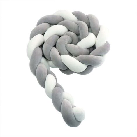 Tour de lit bébé- 3 Tissage Bébé Coussin Serpent Tressé Pare - Choc Velours Protection lit Bumper Pépinière pour Les Nouveau-Nés Lit Chambre Décor avec, gris et blanc—4M