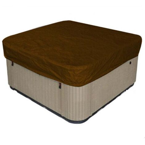 Bache d'extérieur pour Spa Housse de Bain à Remous Carrée Etanche Couverture de Spa en Tissu Polyester 190T Anti-poussière Anti-UVavec Un Sac de Rangement ,——Café 207×207×30cm (1/5)