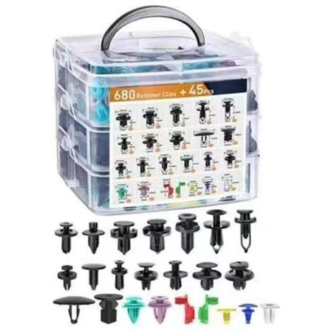 Kit Complet de Clips de Fixation en Plastique pour Auto – Lot de 680 Rivets, Agrafes et Fixations Universels pour Voiture–Carrosserie & Garnitures de Voitures (1/4)