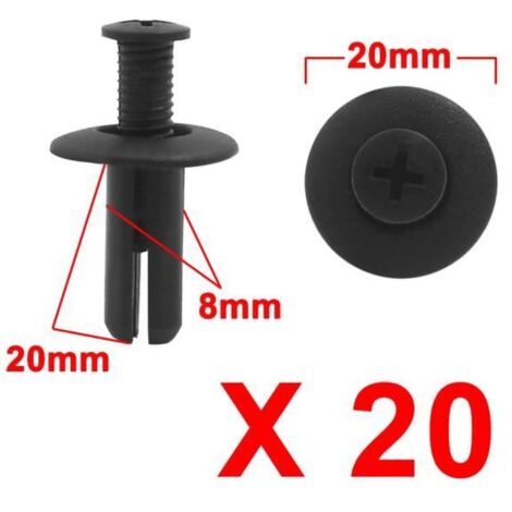 SOURCING MAP 20Pcs Clips Rivet Plastique Fixations 8mm x 20mm x 20mm pour aile auto voiture Noir (1/4)