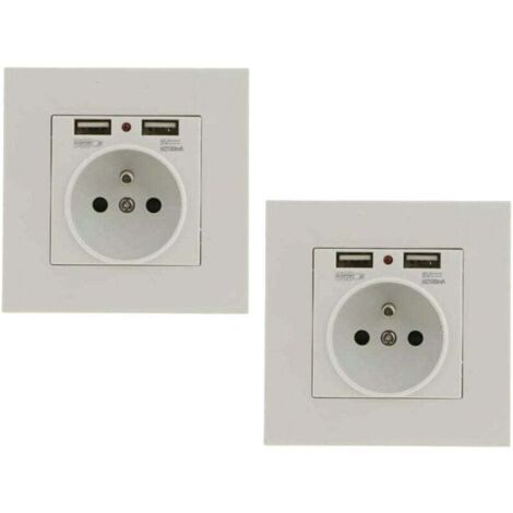 Tuserxln – Lot de 2 prises murales encastrables avec double port USB – Matériau PC ignifuge – Installation facile – Protection contre surcharges (1/5)