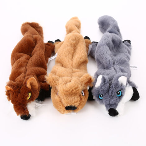 -3 jouets couineurs et 3 jouets pour chien en corde, pas de rembourrage en peluche renard raton laveur écureuil, ensemble de jouets de corde de dentition pour chiot à mâcher pour chiens S/M/L animaux (1/5)