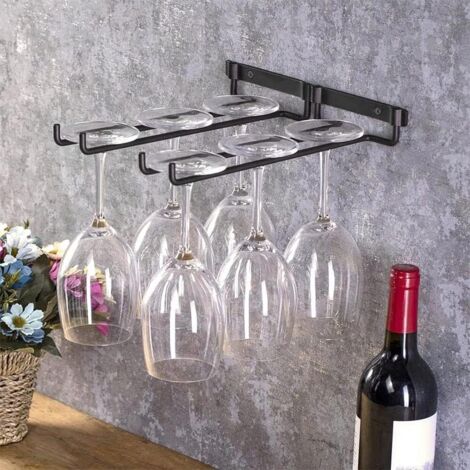 Porte-Verres à Vin Suspendu Noir 40cm | Support Pied De Verre à Vis | Pour Cuisine, Bar, Économie D'Espace