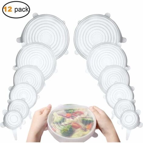 Couvercle Silicone Alimentaire, 12 Paquets de couvercles Extensible en Silicone, Flexible, réutilisable, couvercles de Stockage de Nourriture Couvertures Extensibles d'épargnant