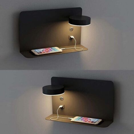 Applique LED orientable 12W avec charge USB Appliques Murales 3 Température de Couleur Rotation 330° Éclairage Lampe Murale Moderne avec Interrupteur Interieur Noir Lampes de Lecture 2 Pack [Classe én (1/5)