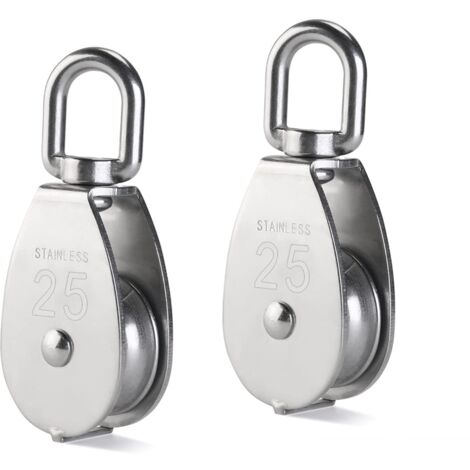 Poulie en acier inox 304 M25 – Lot de 2 – Charge 400kg – Rotation 360° – Résistante à l'usure et aux rayures – Einemgeld