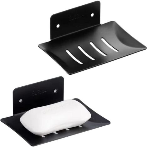Porte-savon Auto-adhésif Pour La Douche - Porte-savon Mural Pour La Salle De Bain - 2 Pcs Noir (1/4)