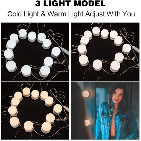 Kit 4 Ampoules LED Pour Miroir Hollywood - Lumière De Maquillage à Ventouse, Sans Fil, Pour Salle De Bain Ou Salon