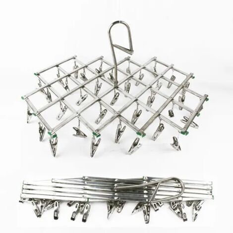 Cintre en acier inoxydable avec 35 clips pour chaussettes, shorts, sous-vêtements et vêtements de bébé (1/4)