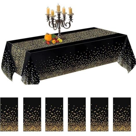 Lot De 6 Nappe Anniversaire,Nappe Fête 137 Cm X 274 Cm Décoration De Fête pour Noël Vacances Anniversaires Mariages (Or Noir) (1/4)