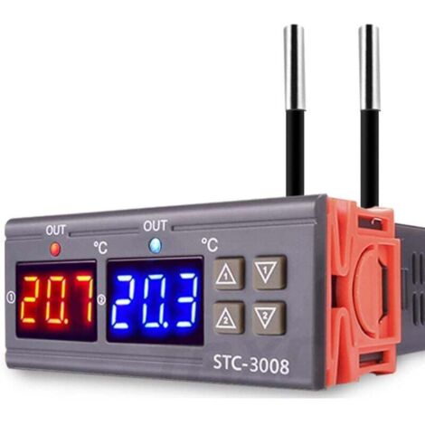 1 pièce Contrleur de thermostat de température STC-3008 DC 12V,contrleur de température numérique avec double affichage et double capteur de sonde NTC,mode chauffage et refroidissement (1/5)