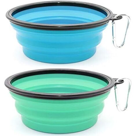 2 Pièces Bol À Chien Pliant Bol En Silicone Pliable Pour Chiens, Gamelles De Voyage Pour Chien Et Chat Bols De Voyage Pliables En Silicone Pour Chien,Bleu Clair Et Vert Clair (1000Ml) (1/5)