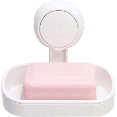 Porte-Savon à Succion pour Salle de Bain, Capacité Max 5 KG, Barre de Savon pour Douche, Montage Mural, sans perçage, Porte-Savon Amovible en Plastique avec Drainage, Porte-éponge - Blanc (1/5)