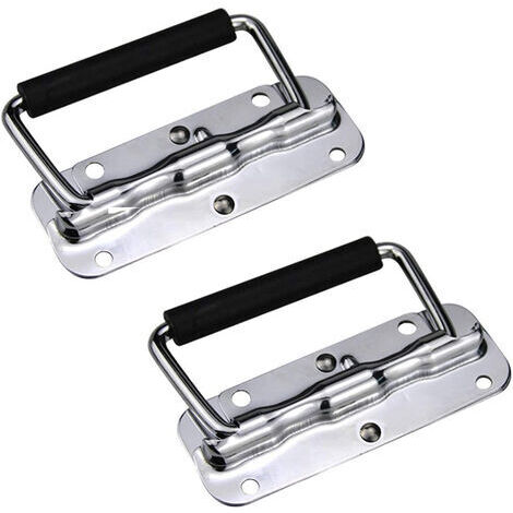 2pcs Poignées en Acier Inoxydable,Poignée de Pliage à Ressort, Poignée de Poitrine en Métal pour Boîtes de Rangement de Boîte à Outils, avec Poignée en PVC Noir (122 mm ) (1/5)