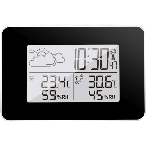 Station météo sans Fil, hygromètre pour thermomètre extérieur intérieur avec capteur extérieur Écran LCD Moniteur d'humidité numérique de la température avec rétroéclairage (Noir)