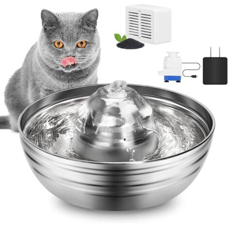 Fontaine à Eau pour Chat, Fontaine pour Chat et Chien en Acier Inoxydable, 67oz/2L Silencieuse Fontaine à Eau, Fontaine à Eau pour Animaux Automatique, avec Filtre (Forme Ronde) (1/5)