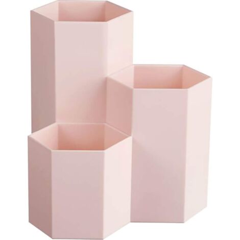 Pot créatif hexagonal multifonction pour ranger pinceaux de maquillage, pinceaux, stylos, papeterie - décoration de bureau - rose rose (1/5)