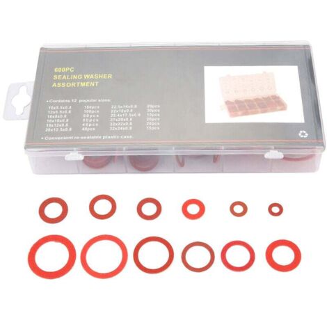 Rondelles en Fibre Assortiment, 600pcs 12 Tailles Rondelle d'Isolation en Papier d'Acier Rouge Assorti avec Boîte de Rangement(600pcs) (1/5)