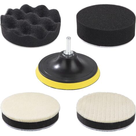 Kit D'éponge de Polissage, Patins de Polissage avec Adaptateur de Forage, 125mm/5 Pouces, Disque Polissage, Tampons Polisseur Automobile Composé pour la Voiture, Polisseuse et Cirage