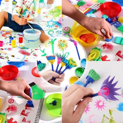 Lot De 10 Pinceaux Doigts Pour Enfants - Tampons En éponge, Lavables, Pour Peinture Et Activités Manuelles