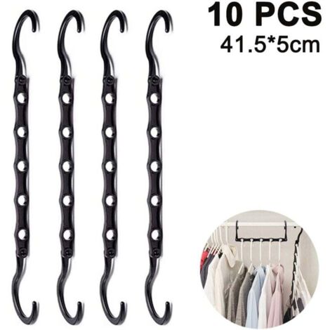 Lot de 10 Cintres Magiques Organisateur de Cintre Garde-Robe Rangement pour Vêtements Gain de Place dans Les Placard Noir (1/5)