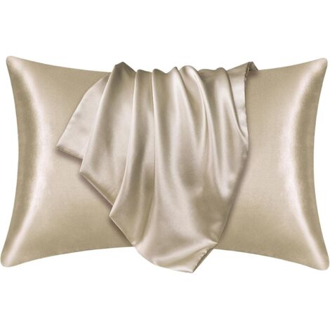 2 Pièces Taie d'oreiller en Soie, 74×48cm Taie d'oreiller Soie, Doux Taie Oreiller, Confortable Silk Pillowcase (Champagne)