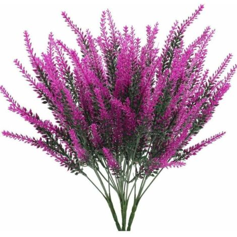 4pcs Bouquet Fleurs Artificielles Violettes Deco 5 Branches Fleurs de Lavande Artificielles Arbustes 38cm Fausse Plante Plastique pour Jardinières Balcon Cimetière Mariage Maison Noel