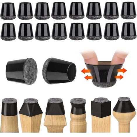 Protection Pied de Chaise 32 Pièces, Petit Patin de Chaise Protecteurs de Sol en Silicone Noir avec Patins en Feutre, pour sols en Bois Dur et carrelage, sans Bruit (14-18mm) (1/5)