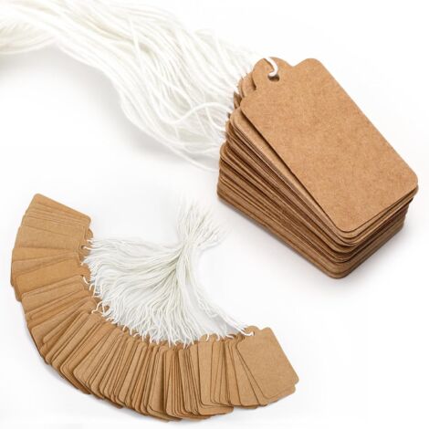 500PCS Étiquettes de Prix Étiquettes de Marquage Étiquette Kraft 45 x 25mm avec Ficelle pour Produit de Vêtement de Bijoux-Marron (1/5)