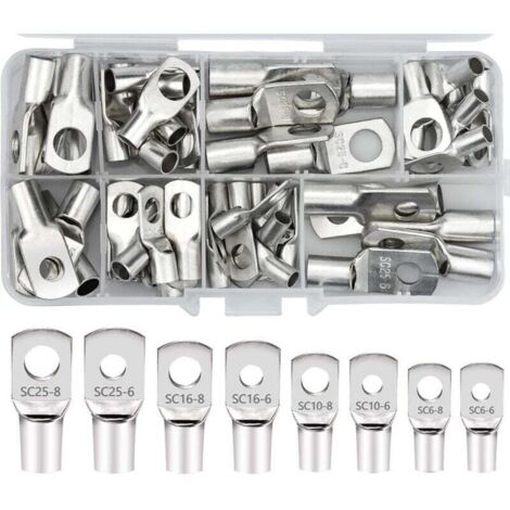 60 PCS Cosses Électrique Trou Boulon en Cuivre Étamé Anneau à Sertir Bornes (1/5)