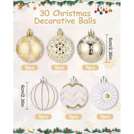 16 Boules De Noël 6cm Rouge Et Blanc - Ornements Sapin Plastique Avec Lanière