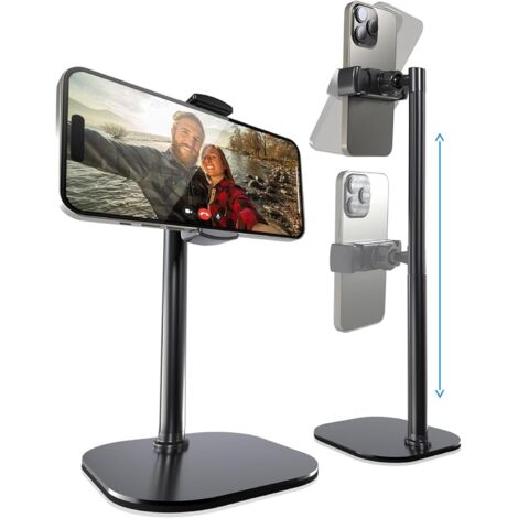Support Telephone pour Bureau Réglable, Support iPhone Bureau, Trepied iPhone Filmer, Trépied Téléphone Table, Porte Telephone Pour Samsung et Smartphones Android - Noir Nuit
