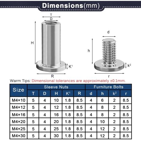 Aexit M6x25mm vis à fil écrous 10pcs mobilier bois 736L911