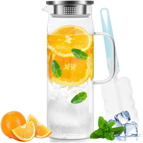 Carafe, Pichet En Verre 1,8L, Pichet Eau, Carafe En Verre, Cruche Avec Vouvercle, Pichet En Verre Borosilicaté Carafe, Pichet à Eau Résistant Pour Thé Glacé, Lait, Jus, Boisson Froide Et Chaude