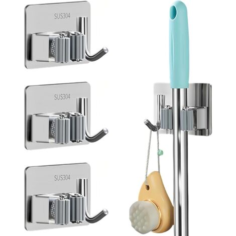 Accroche Murale Sans Percer Lot De 4 Supports Muraux Pour Balais - Auto-adhésif, Sans Perçage, En Acier Inoxydable (gris Clair Accroche Murale Sans Percer Lot De 4 Supports Muraux Pour Balais - Auto-adhésif, Sans Perçage, En Acier Inoxydable (gris Clair