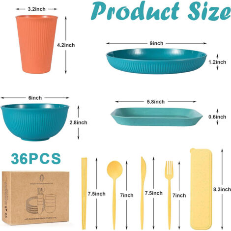 Spesh - Lot De 36 Pièces De Vaisselle En Plastique Réutilisable | Assiettes, Bols, Couverts Et Tasses Pour 6 Personnes - Idéal Pique-nique, Camping, Fête Vaisselle Plastique Réutilisable 36 Pièces