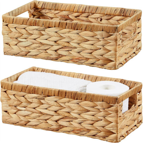 Boite Rangement, Panier Osier pour Maison, Salle de Bain, Salon et Chambre et Plus, Ensemble de Deux, Grand 37×16.5×11cm, Jacinthe d'eau