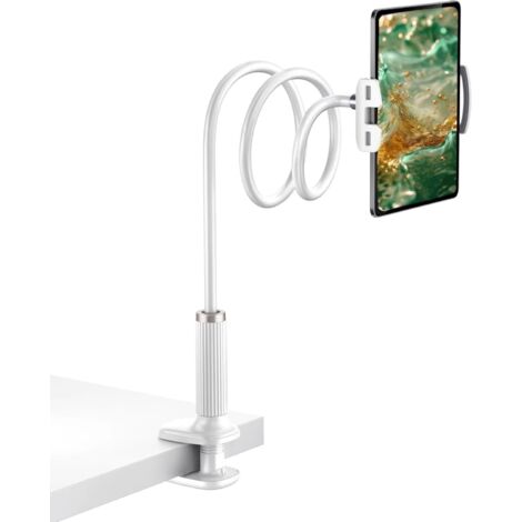 Support de Tablette à col de Cygne, Support de Tablette - Bras réglable Flexible au lit pour iPad/téléphone Portable/iPad Air, iPhone et Autres appareils de 4,7 à 11 Pouces (Blanc)